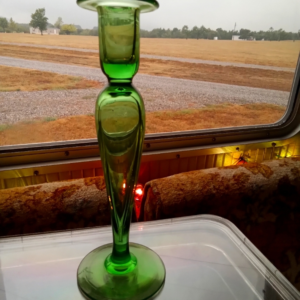 Vintage Green Glass candlestick